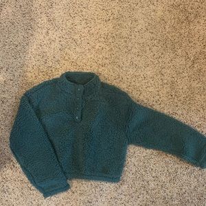 Pacsun Turquoise Cropped Fleece Jacket